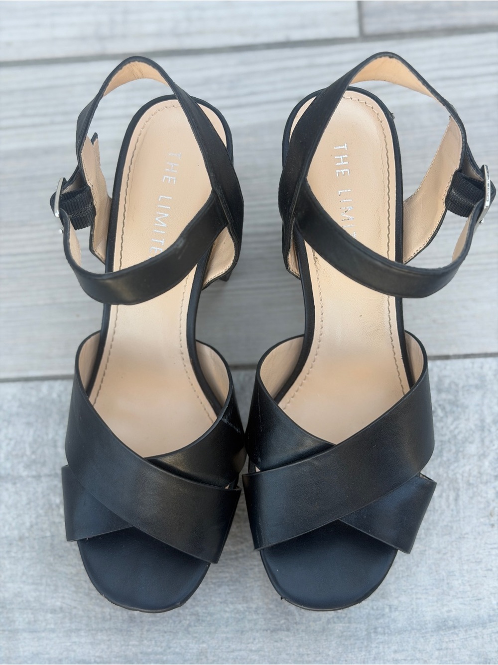 The Limited Black Crisscross Ankle Strap Block Heels